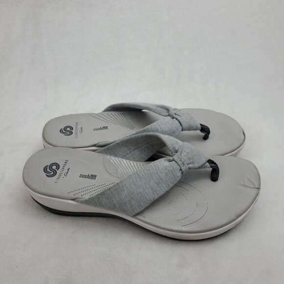 Clarks Cloudstepper Flip Flop Sandals Womens Size 9 Gray Fabric Slip On Comfort - Picture 3 of 8